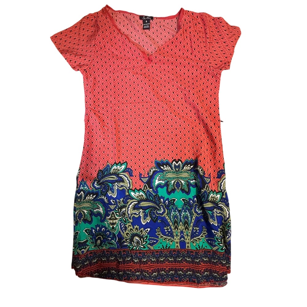 5th & Love Coral Dress‎ Paisley Print V Neck Casual Summer Dress Size S